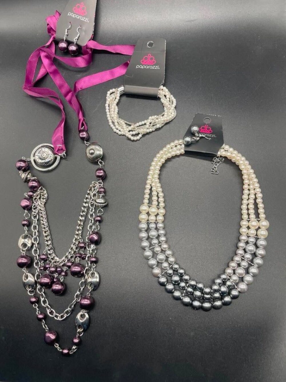 NWT Paparazzi Jewelry Faux Pearl & Purple Beaded Necklaces Bracelet Bundle